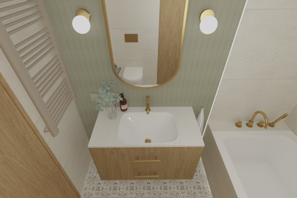 Łazienka - trawertyn i zieleń